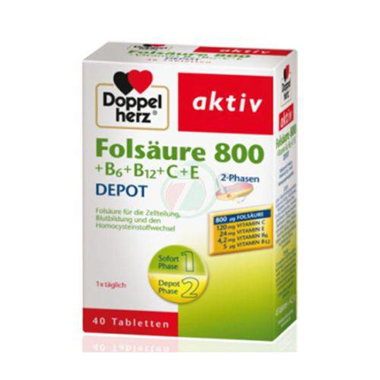 Doppelherz aktiv Folna kislina 800 +B6+B12+C+E DEPO, 60 tablet