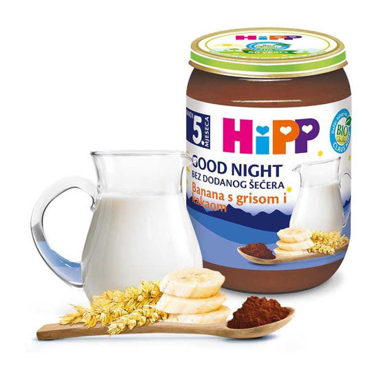 HiPP kašica za lahko noč banana z zdrobom in kakavom, 190 g