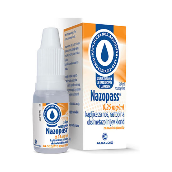 Nazopass 0,25 mg/ml kapljice za nos, raztopina, 10 mL