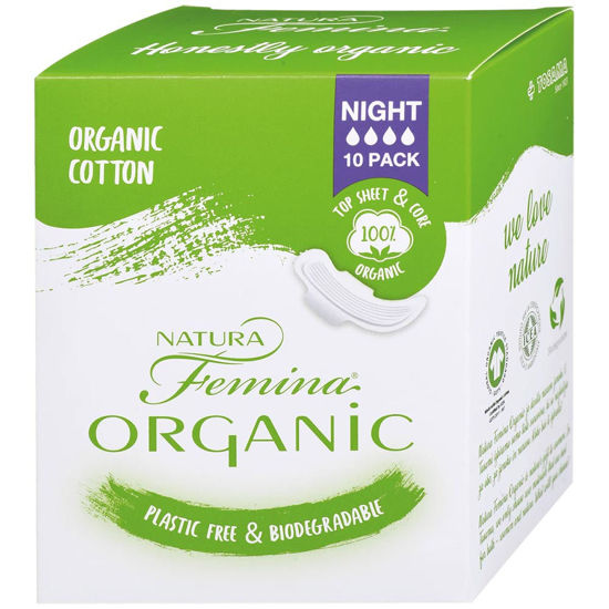 Natura Femina Organic nočni organski bombažni vložki, 10 vložkov