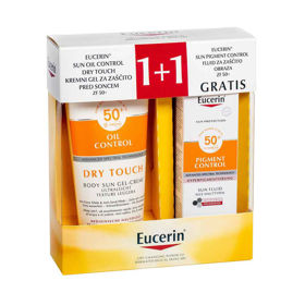PictureEucerin Sun Oil Control Dry Touch kremni gel ZF 50+ in Pigment Control Fluid za zaščito obraza ZF 50+, 1 set
